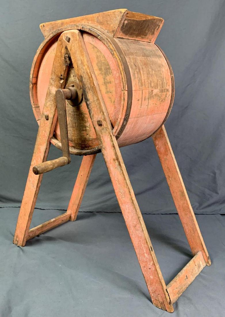 Antique Wood Barrel Butter Churn, Original Paint