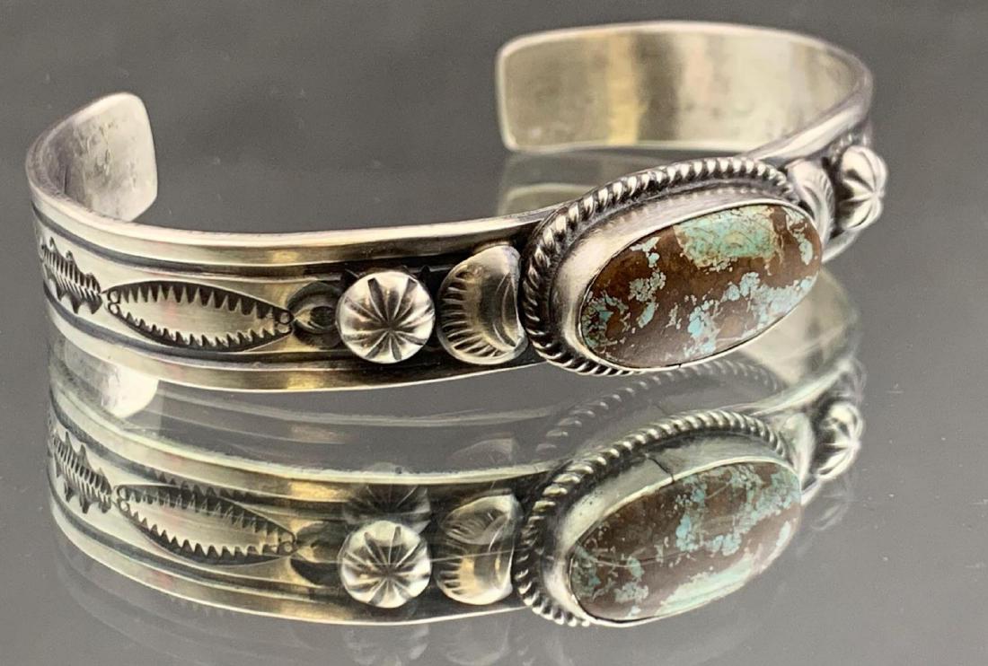 Navajo sterling silver and Royston turquoise cuff by (1 of 5)