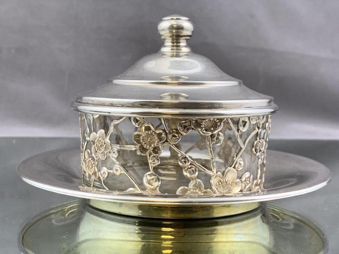 Japanese 950 Silver Overlay Lidded Jar with Saucer, (1 of 4)