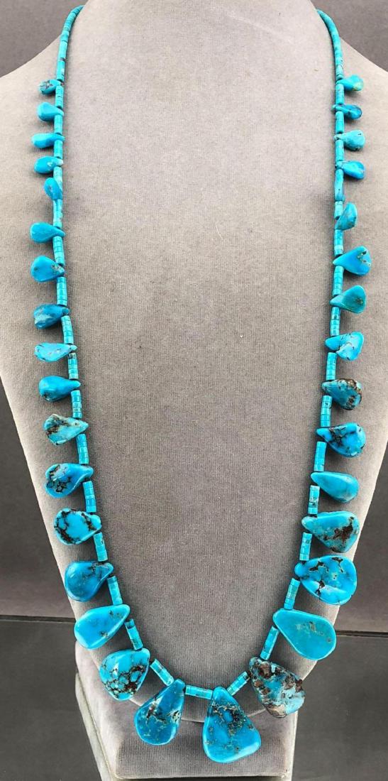 Turquoise Teardrop and Sterling Bench Bead Necklace (1 of 7)