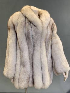 Vintage Genuine Arctic Fox Fur Jacket: Vintage Genuine Arctic fox fur jacket for Tarlows Furs of San Jose. Features thick white underfur, long even guard hairs tipped in dark chocolate, with silver satin lining and 2 hook closures. Luxury