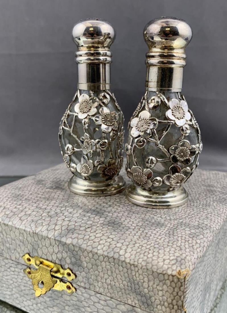 Japanese .950 Silver Overlay Salt and Pepper Shakers, (1 of 4)
