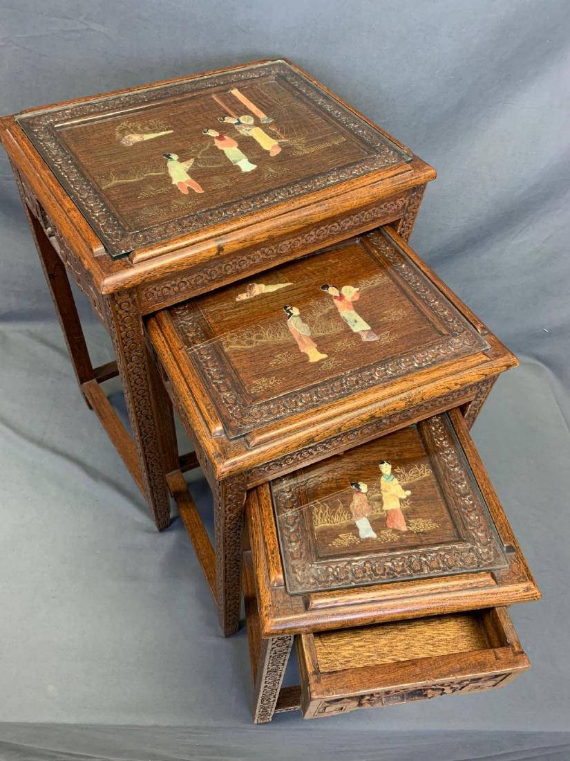 Chinese Hardstone Inlaid Hardwood Nesting tables, 20th (1 of 8)