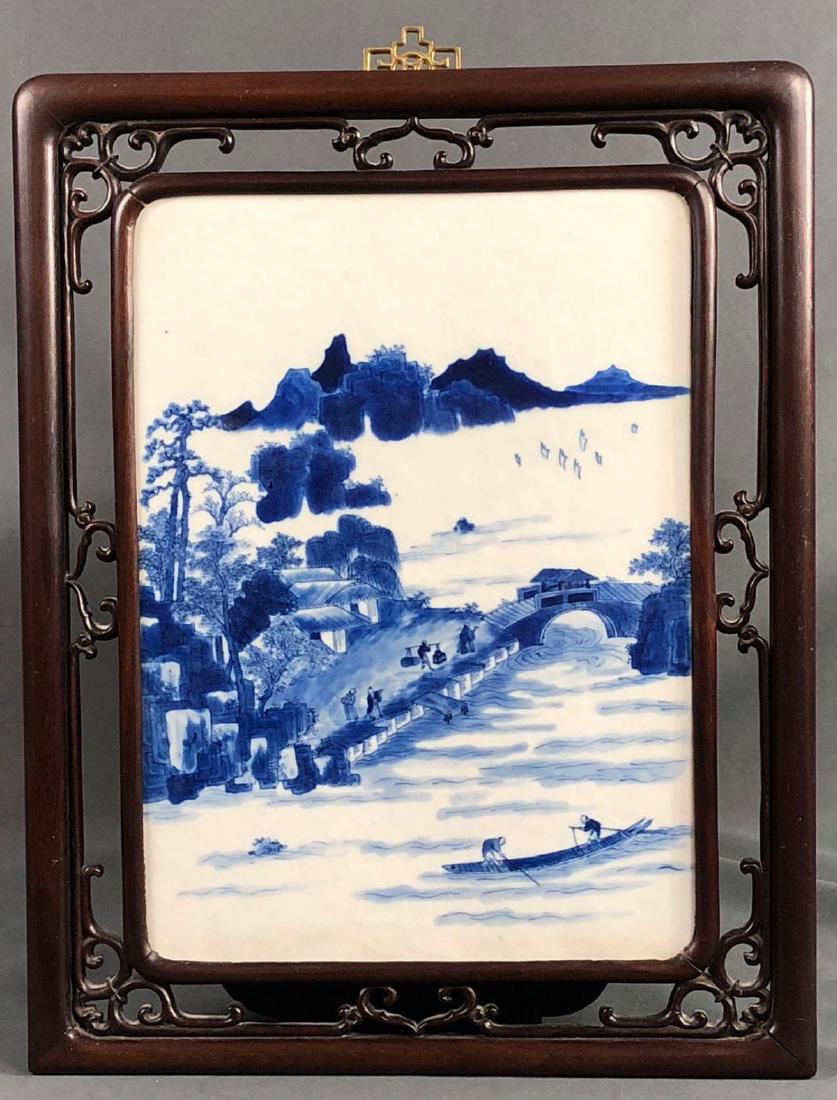 Chinese Blue and White Landscape Porcelain Plaque, Qing (1 of 6)
