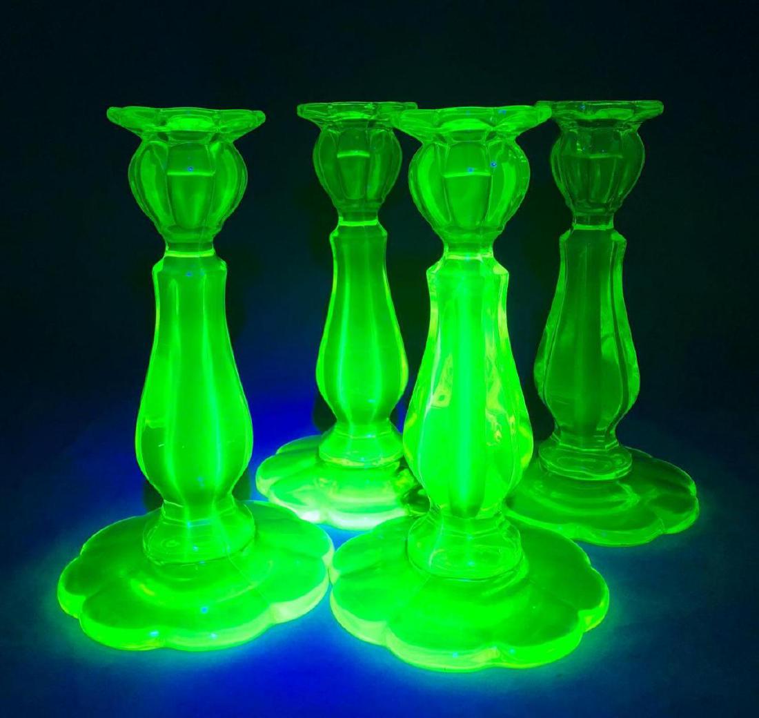 Two Pair Of Vaseline Glass Candlesticks With Scalloped (1 of 8)
