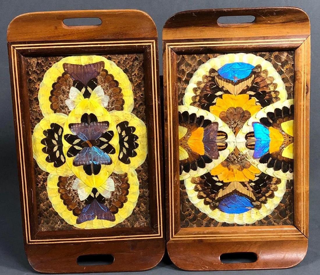 Two Brazilian Art Deco Butterfly Wing Mahogany Trays (1 of 7)