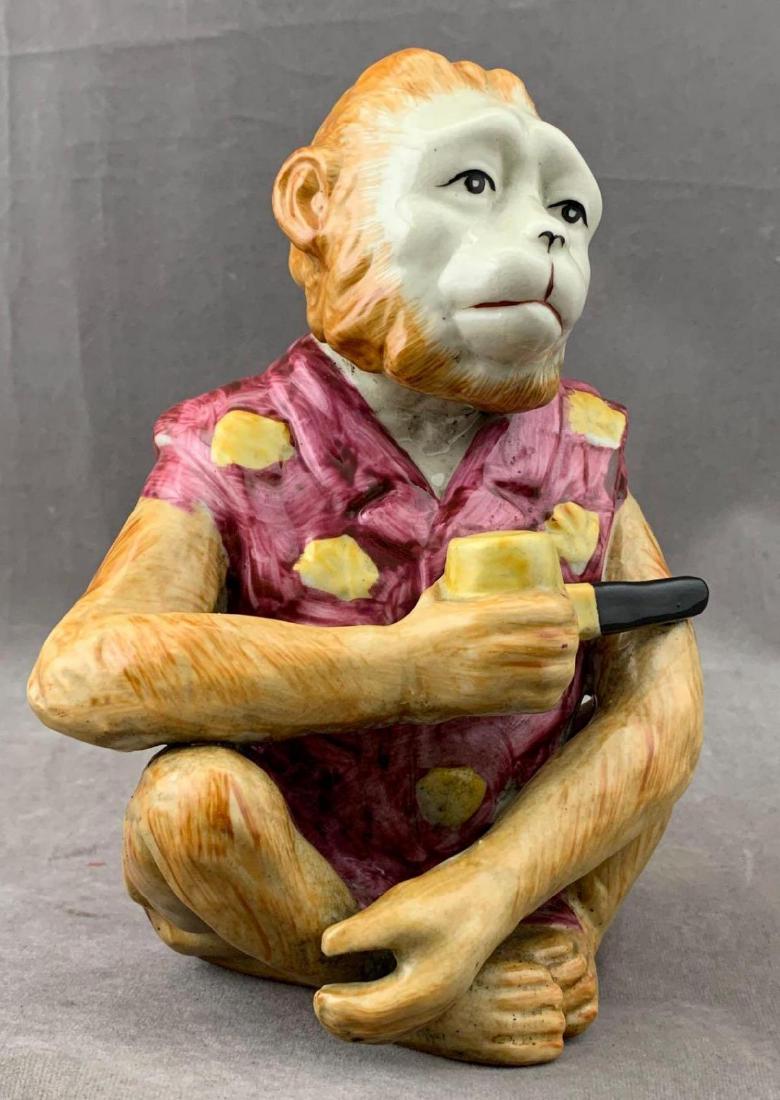 Majolica Style Porcelain Monkey Figurine, Smoking Pipe (1 of 10)