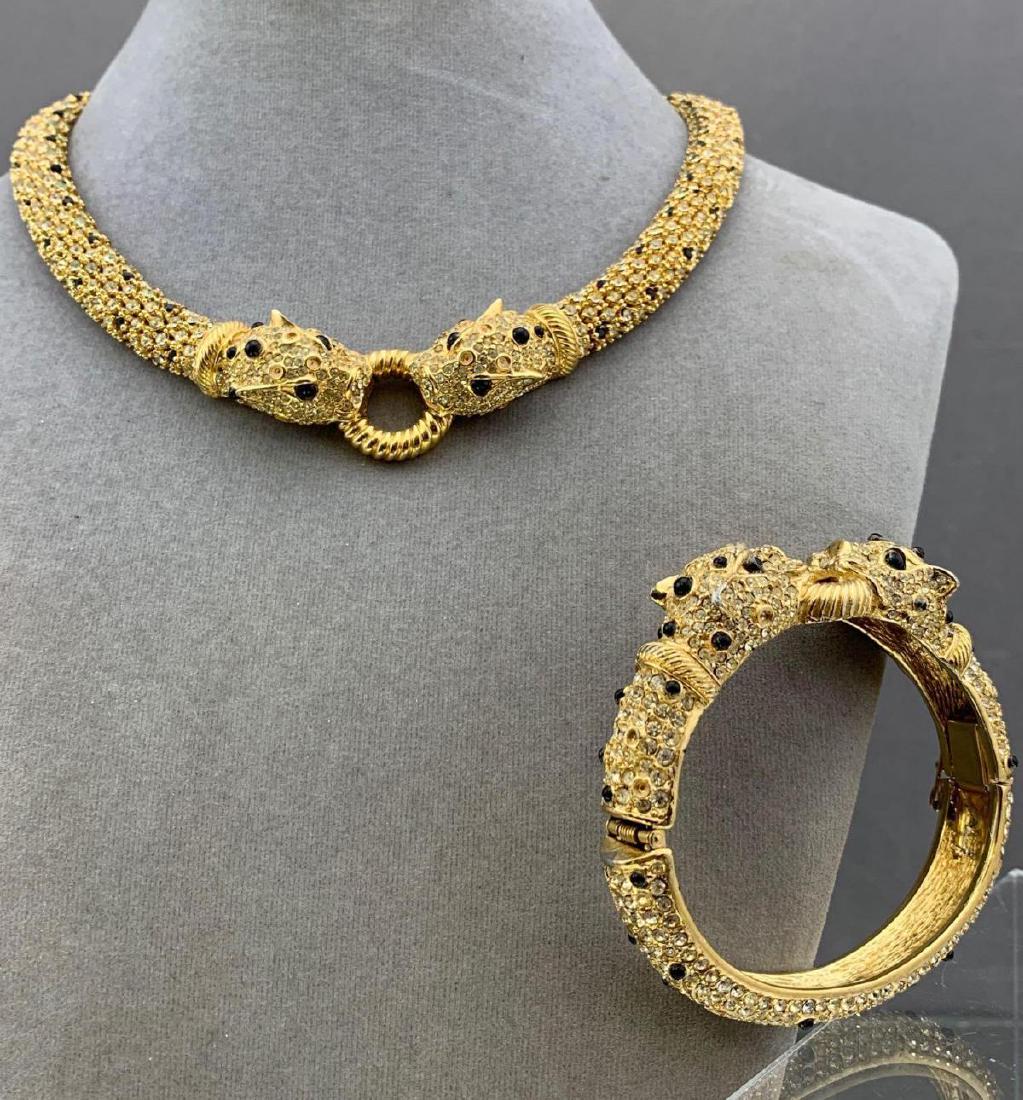 Fabulous Designer Ciner Cheetah Choker And Matching: Ciner jet glass and rhinestone Cheetah choker and bracelet with safety closure. Bracelet, .5 x 7 in. internal diameter. Necklace 16 in.