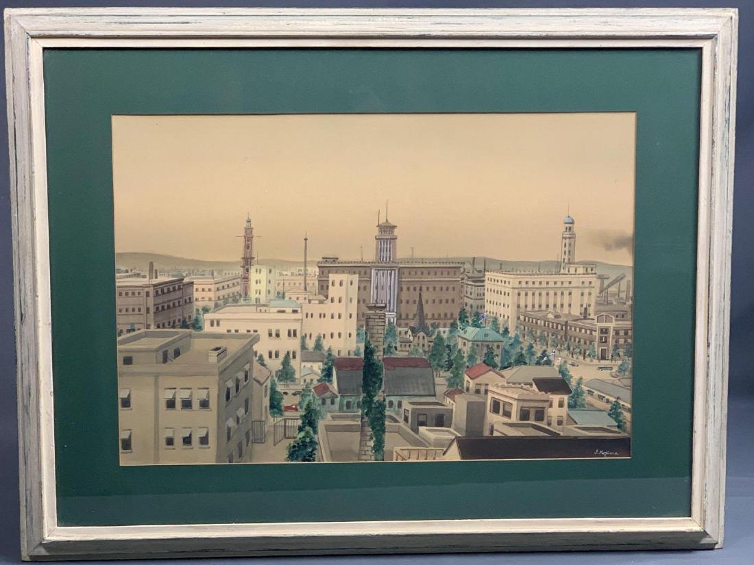 Unusual Watercolor of Occupied Japan, Yokohama Harbor, (1 of 5)