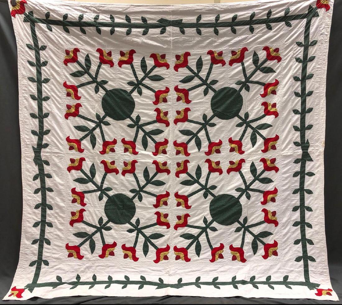 Older Handmade Tulip Applique Quilt (1 of 11)