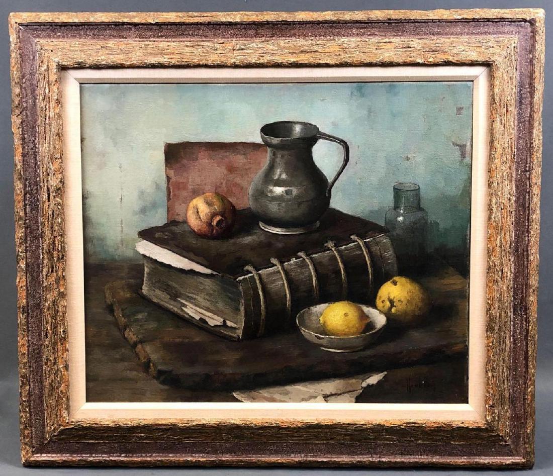 Henk Bos Oil On Canvas Titled "Old Book And Lemons" (1 of 7)