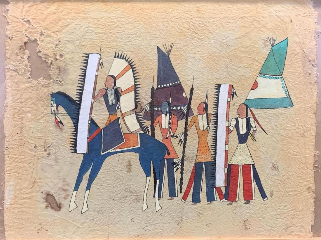Folk Art painting Of Native American Scene on Cloth (1 of 5)