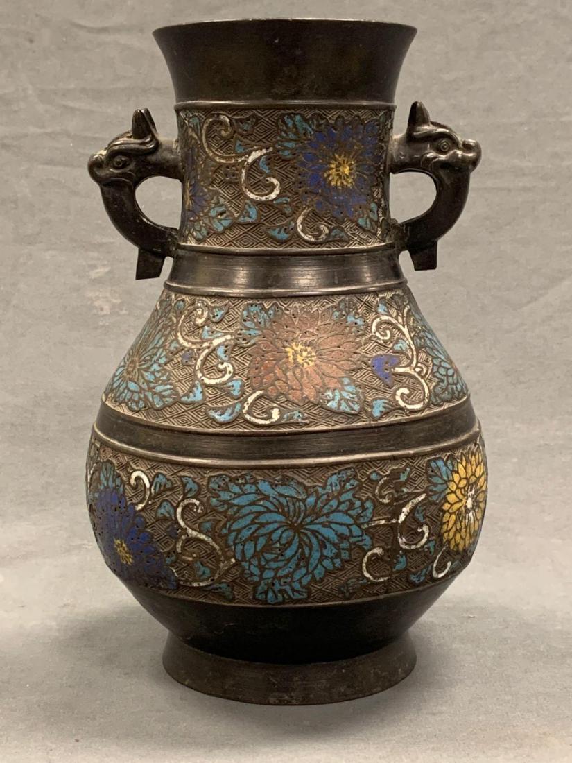 Japanese Champlevé Vase, Bronze and Enamel, Meiji (1 of 5)