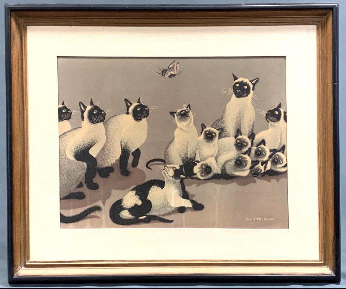 Foussa Itaya, Siamese Cats, Mid Century Print (1 of 7)