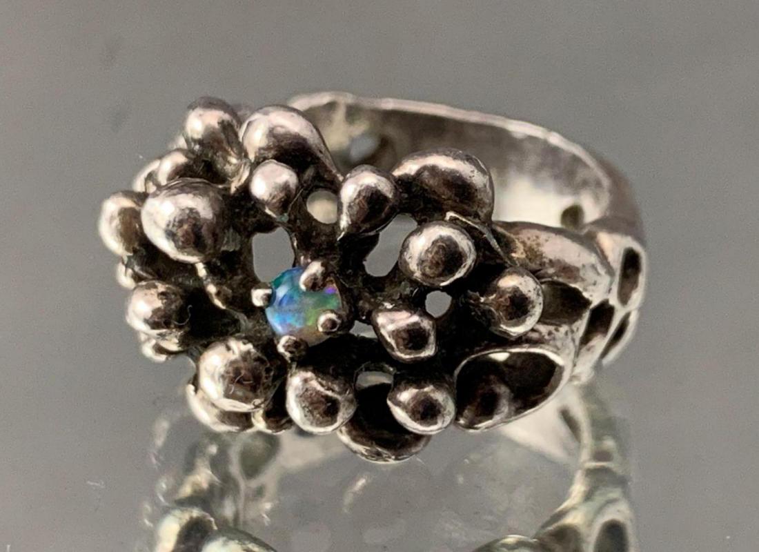 Sterling Silver Custom Brutalist Ring With Fire Opal (1 of 6)