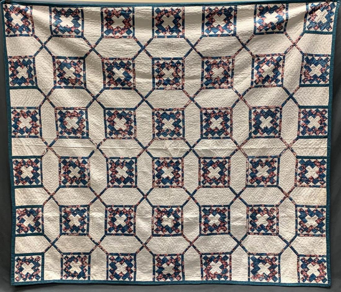 Late 1800's Hand Stitched Blue & White Rose Pattern (1 of 10)