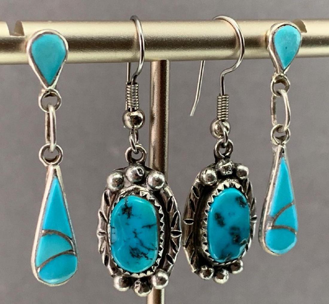 Two Pair Native American Sterling & Turquoise Earrings (1 of 5)
