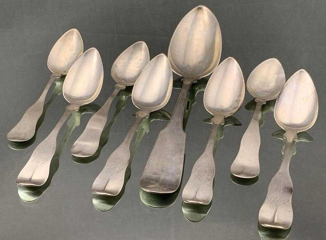 1820 Albert Titcomb Coin Silver Spoons, 162.9g (1 of 8)