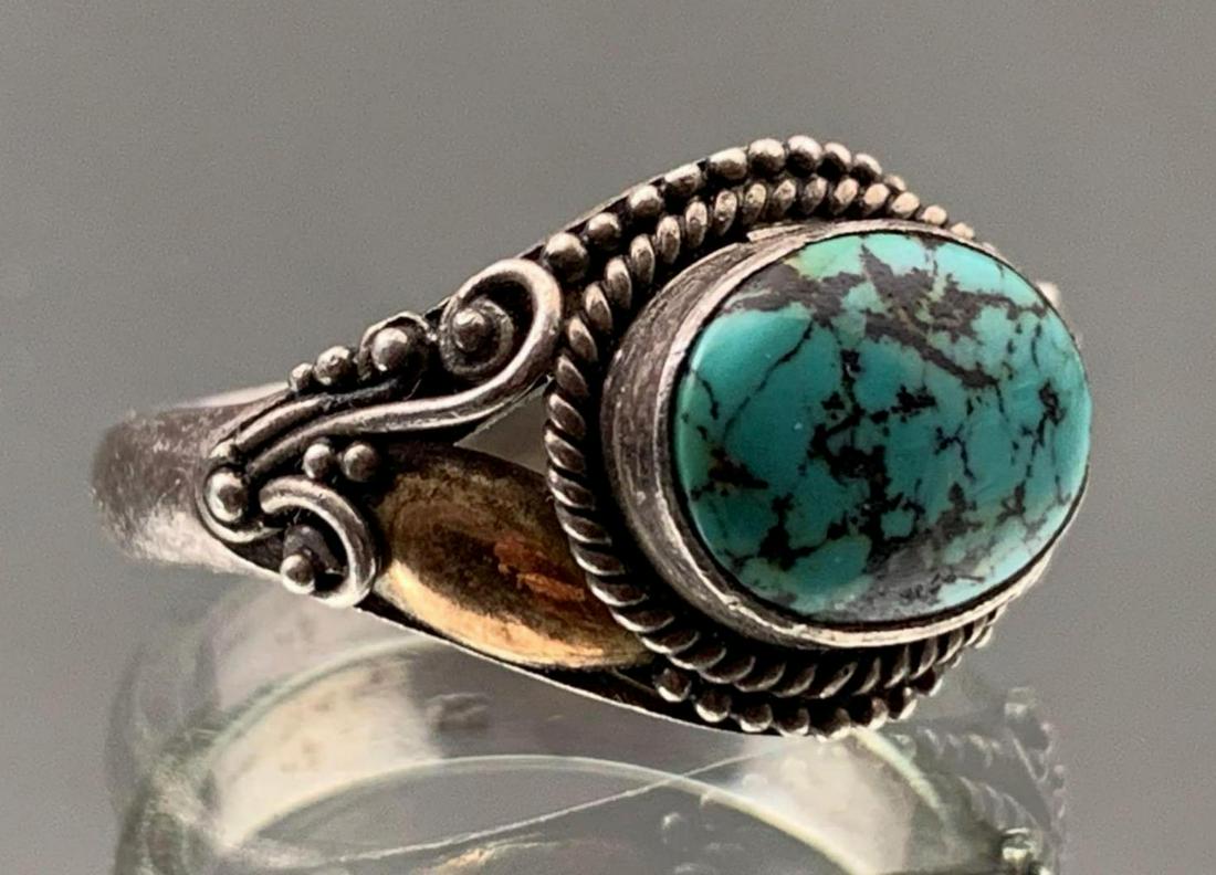 Sterling Silver and Gold Native American Turquoise Ring (1 of 7)