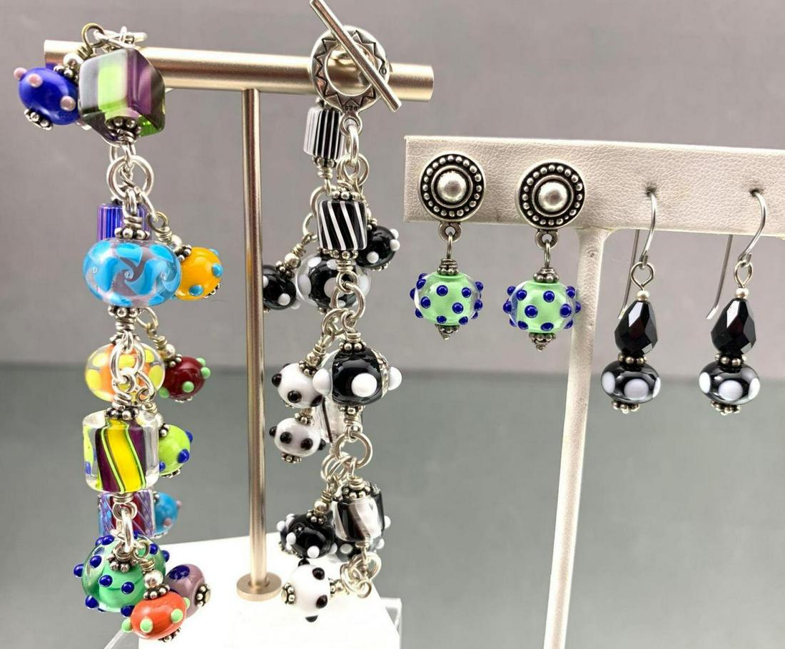 Two Sterling Silver Art Glass Bead Toggle Bracelets (1 of 8)