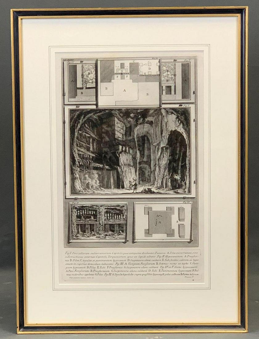 Piranese Etching Campo Marzio Dell Antica Roma Series: Piranes Pars Cellarum Subterranearum Caprroilji 1762. Etching from the II Campo Marzio Dell Antica Roma series. Tab XXVI. Approximately 19 x 27in.