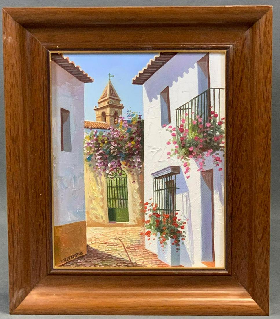 Jose Retamero Fernandez Oil On Canvas Of Spanish Street: Jose Retamero Fernandez Oil On Canvas Of Spanish Street Scene. Signed J Retamero. Approximately 11 x 13 x 1.5in. Sight view approximately 7.5 x 9.5in.