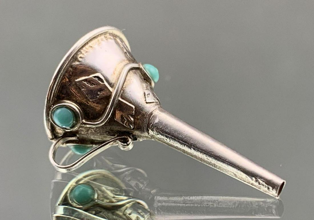 Sterling Silver Persian Turquoise Funnel Charm: Sterling Silver Persian Turquoise Funnel Charm, 1.3g, marked 925, approximately 1 x 0.5 inches. All credit cards will be manually verified prior to shipment.