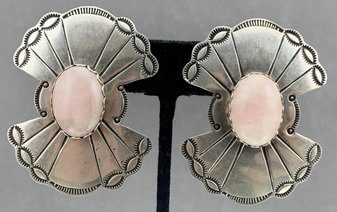 Sterling Silver Concho Earrings With Rose Quartz (1 of 6)