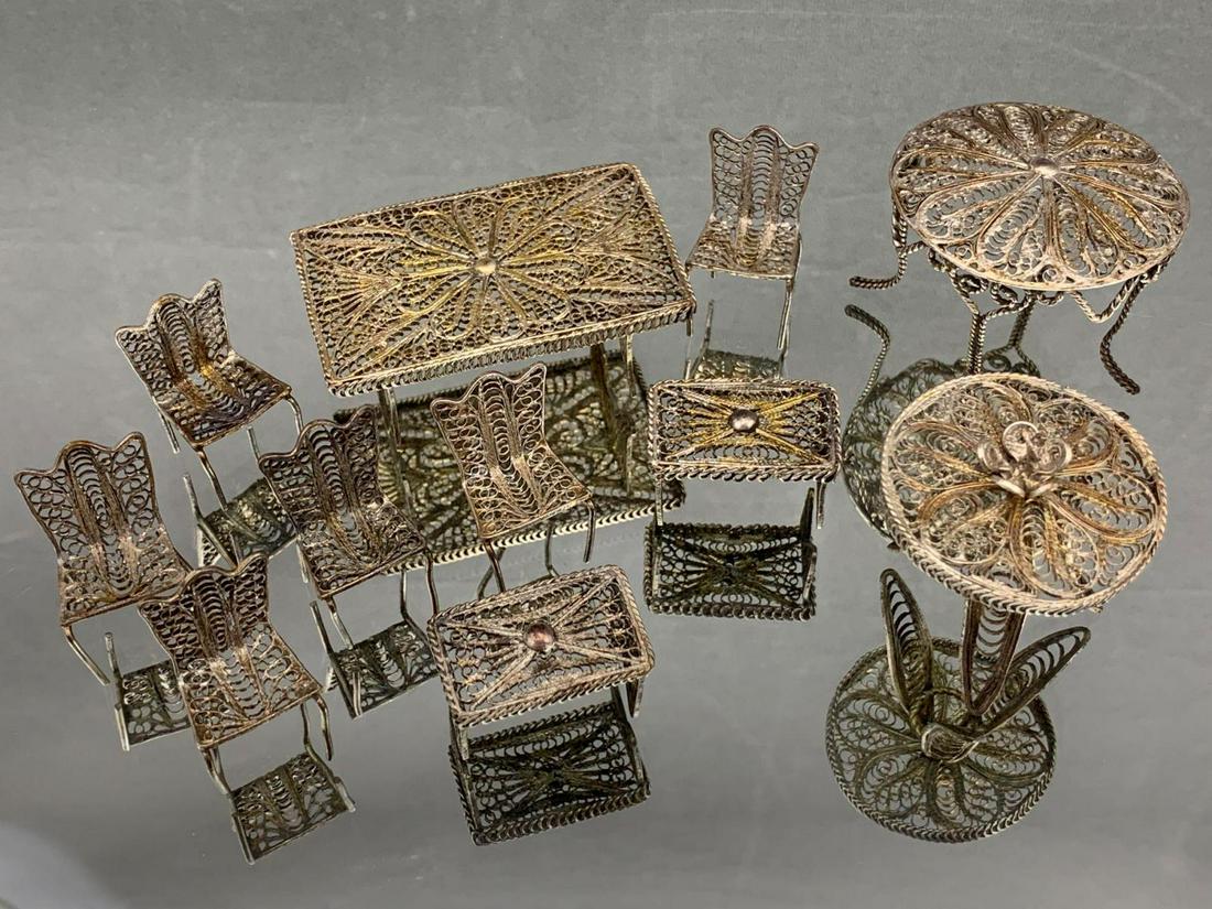 11 Pieces Of Silver Filigree Miniature Dollhouse (1 of 13)
