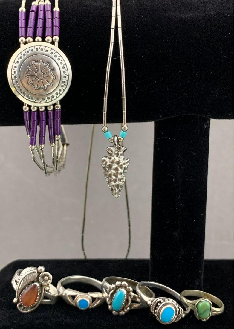 Southwest Sterling Silver Lot, Rings, Necklace, Liquid (1 of 16)