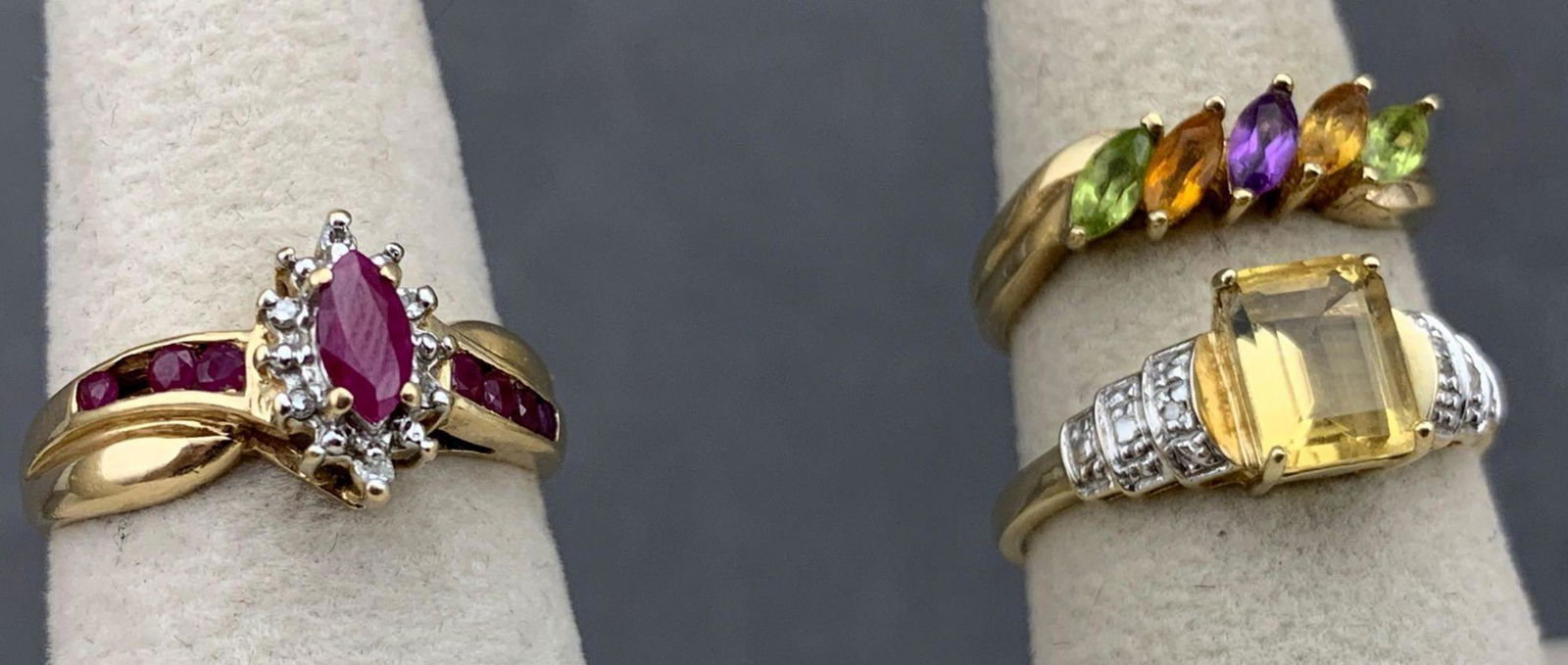 3 10k Gold Rings With Citrine, Diamonds, Peridot, (1 of 16)