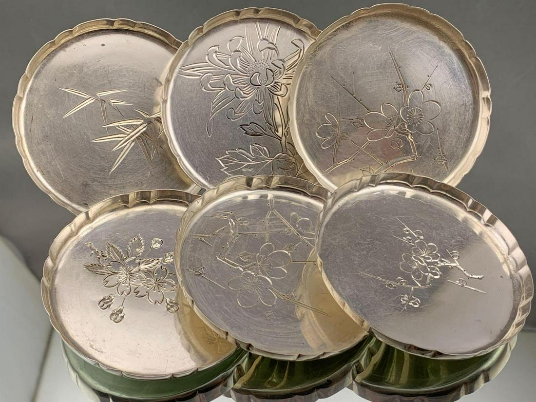 K. Hattori Pure Japanese Silver Floral Coasters (1 of 10)