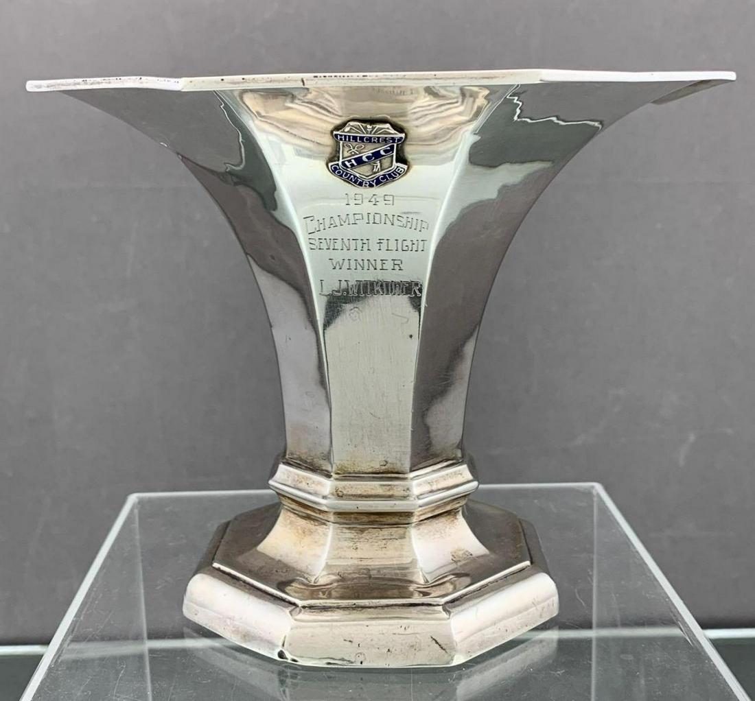 1949 Hillcrest Country Club Trophy, 282g: Hillcrest Country Club 1949 Championship Seventh Flight Winner LJ Witkower Sterling Trophy, 282g, marked Sterling, approximately 5 x 6.5 inches. All credit cards will be manually verified prior to shi