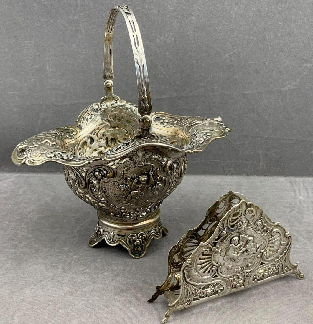 Ornate 800 Silver Wedding Basket And Letter Holder (1 of 17)