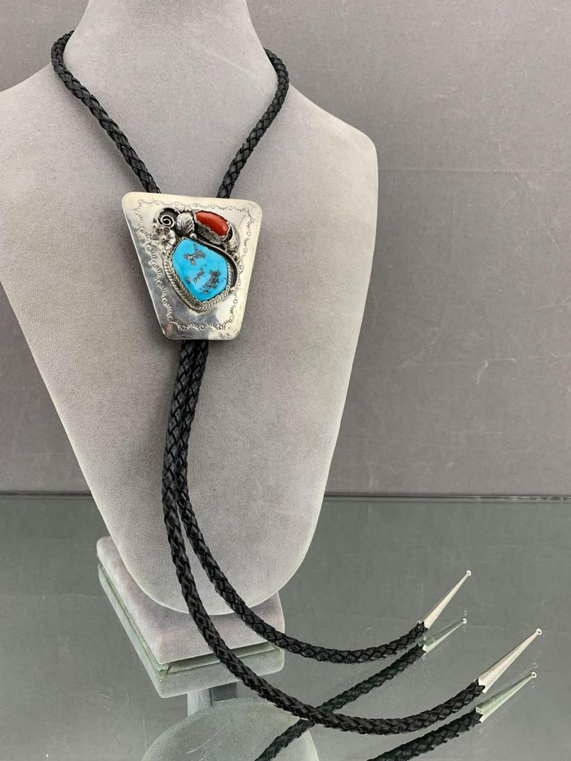 Vintage Navajo Sterling Silver Bolo Tie with Natural (1 of 5)