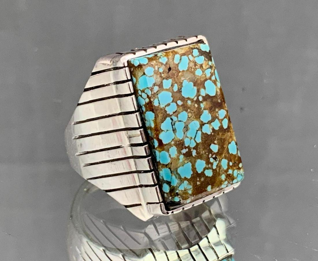 Navajo Sterling Spiderweb Turquoise men's ring, 19.0g (1 of 7)