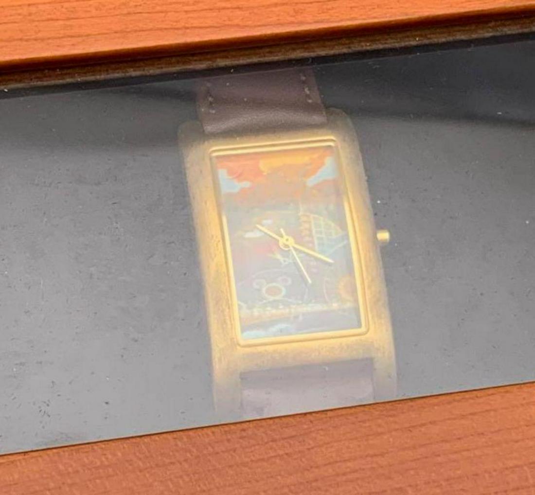 Grand Opening of Disney California Adventure: Grand Opening of Disney California Adventure Commemorative Watch in Wooden Box, February 8, 2001, Copyright Disney, genuine leather adjustable wristband, length approximately 9 inches, watch face appr