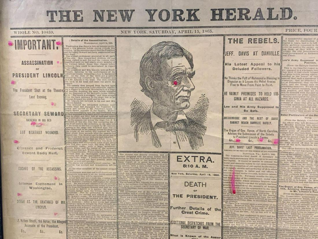 Abraham Lincoln Original Assassination New York Herald, (1 of 7)