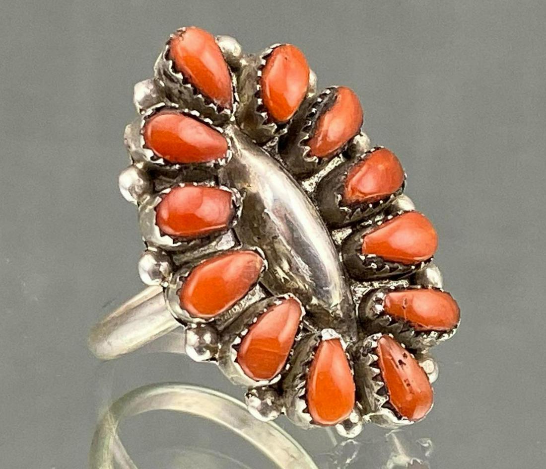 Zuni Sterling Silver And Bezel Set Coral Ring (1 of 8)