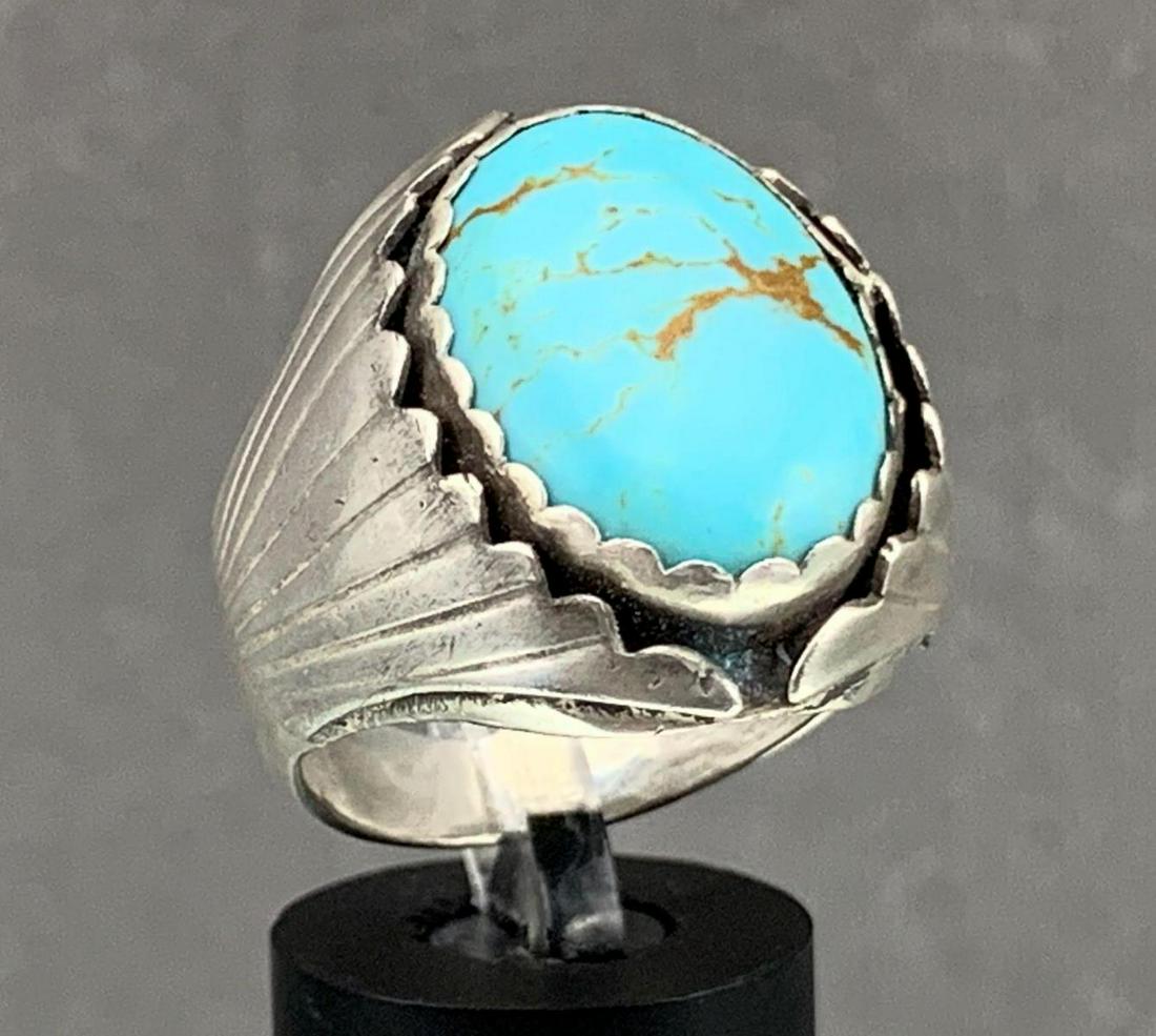 Vintage Navajo Silver Turquoise Man's Ring with Large (1 of 10)