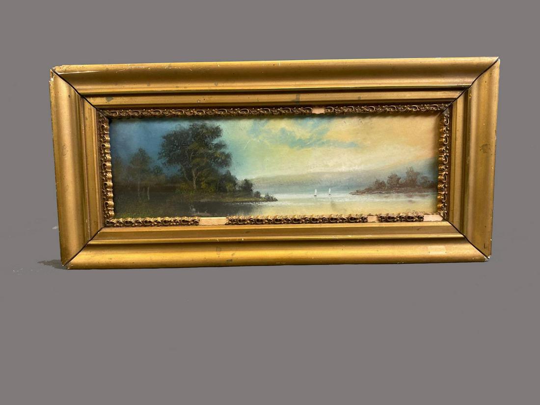 Antique Pastel On Paper Of Sailboats And Landscape (1 of 7)