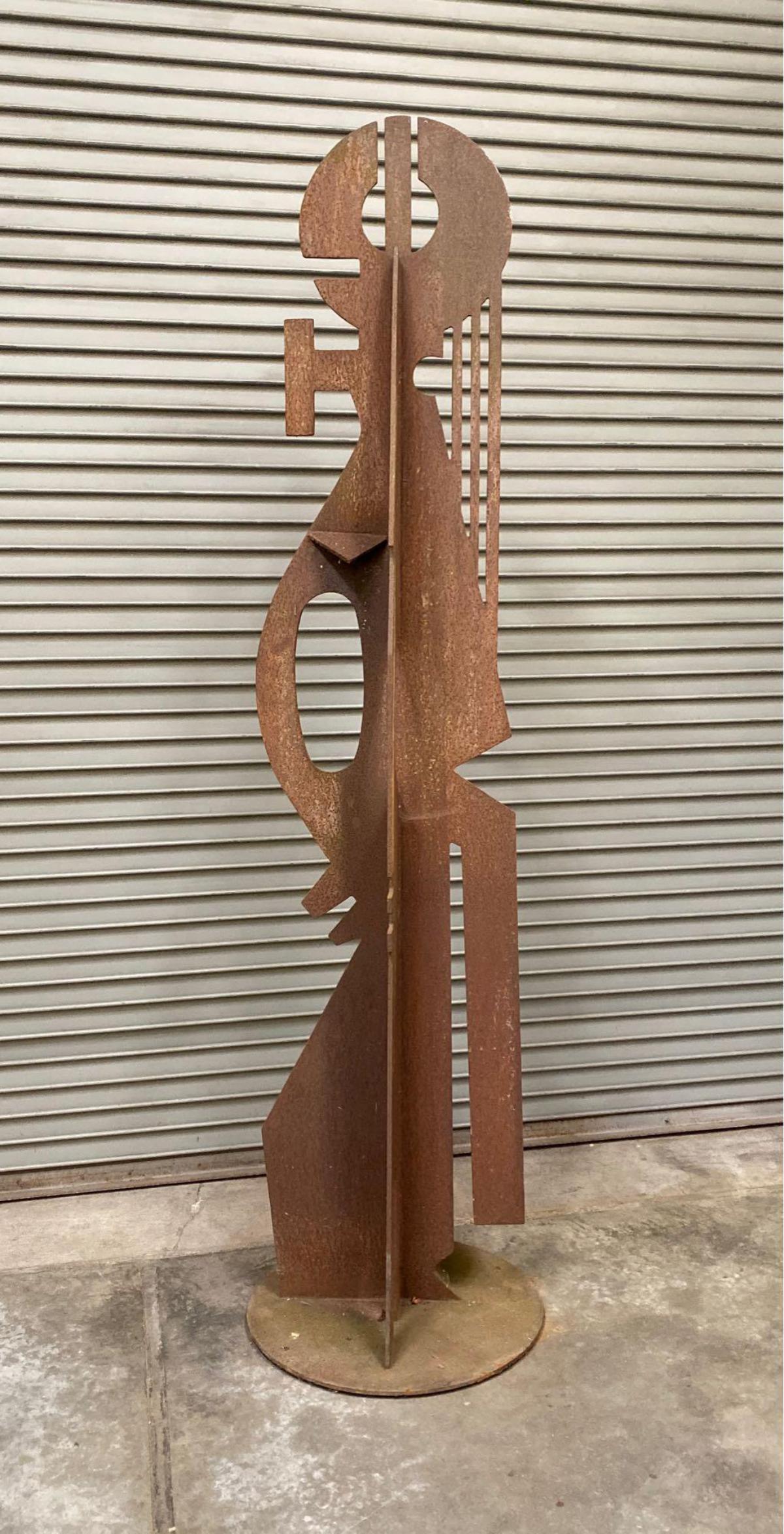 Modernist Monumental Steel Totem by California Artist: Modernist Gregory Hawthorne steel totem statue made by Gregory Hawthorn. Approximate base diameter of 97 x 24 inches.
