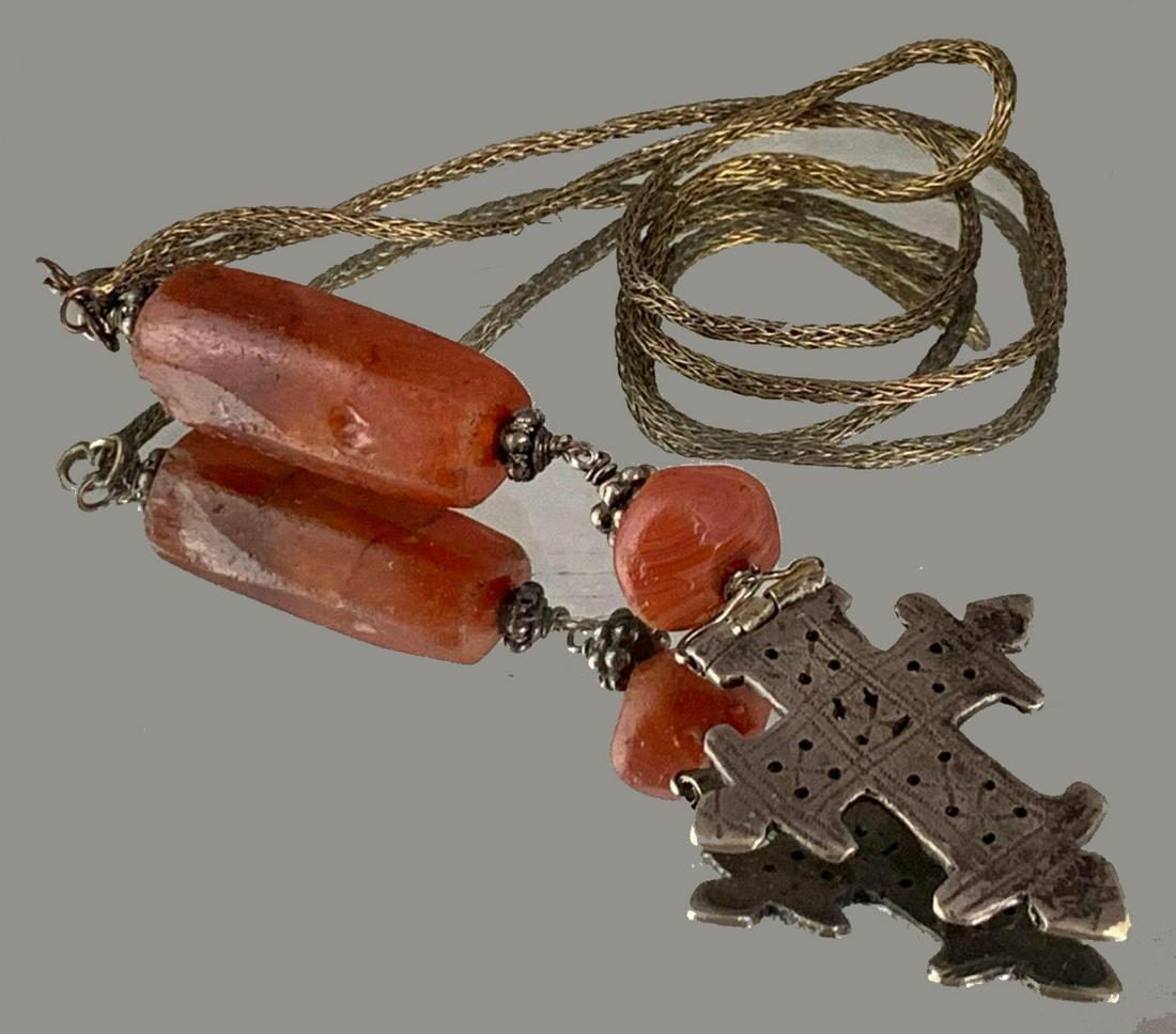 Ethiopian Silver Coptic Cross and Carnelian Bead (1 of 9)