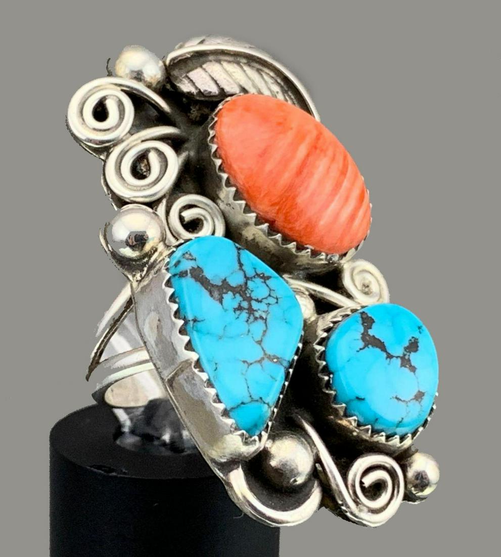 Navajo Sterling Silver Ring with Bezel Set Turquoise (1 of 7)