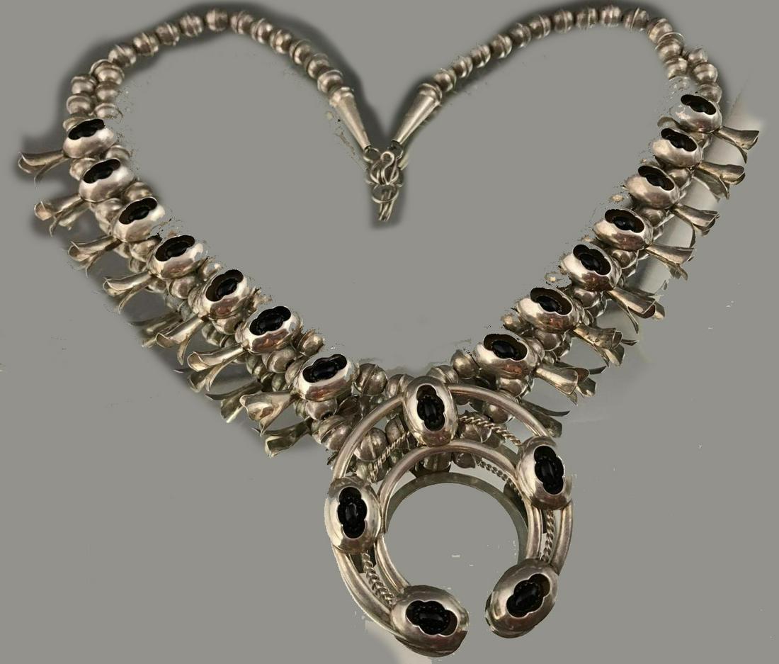 Sterling Silver and Onyx Navajo Old Pawn Squash Blossom (1 of 10)