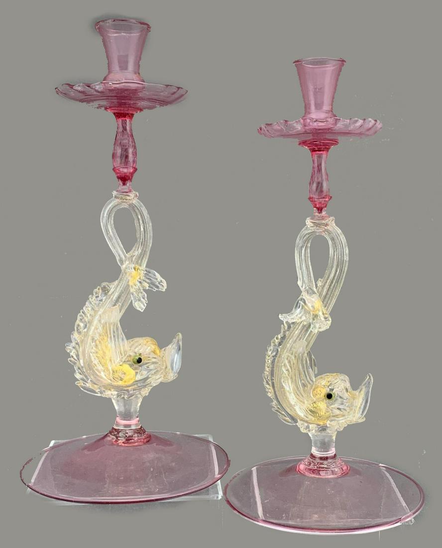 Salviait, Italian Murano  Hand Blown Glass Candlesticks (1 of 8)