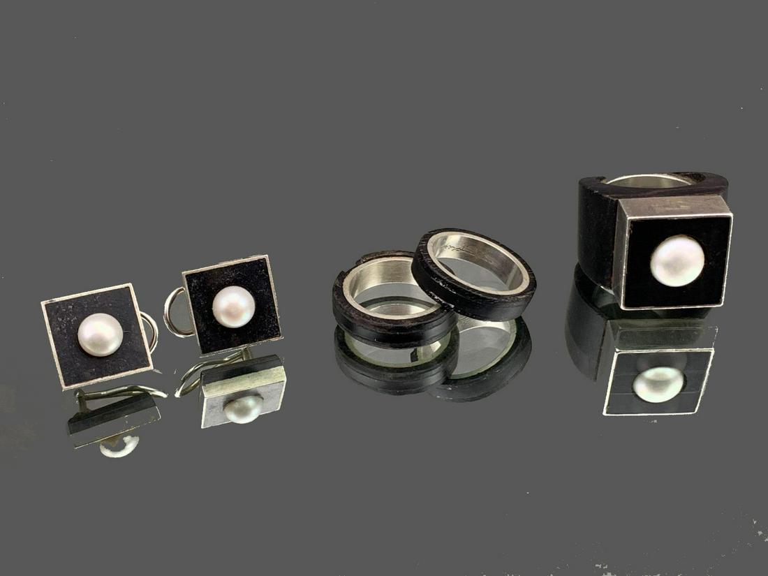 Modernist Designer Signed Metal, Wood and Pearl Jewelry (1 of 12)