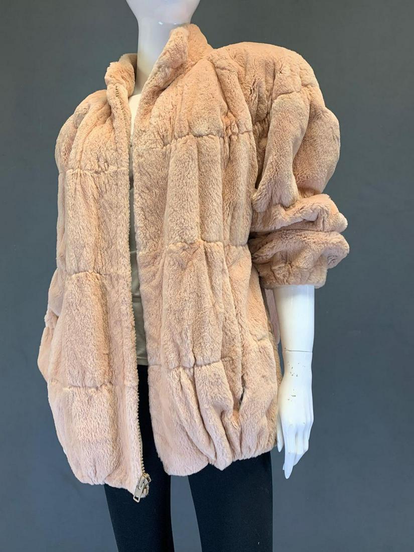 Vintage I. Magnin Genuine Pink Rabbit Fur Ruched Coat (1 of 12)