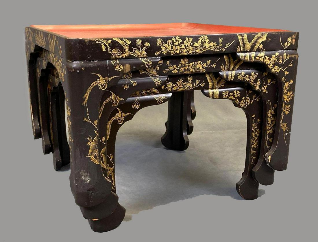 3 Chinoiserie  Red And Black Lacquered Stacking Tables (1 of 17)
