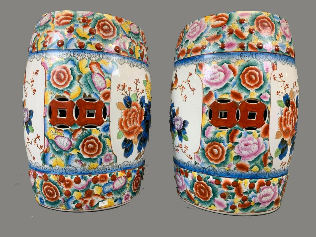Pair of Asian Ceramic Drum Stools (1 of 16)